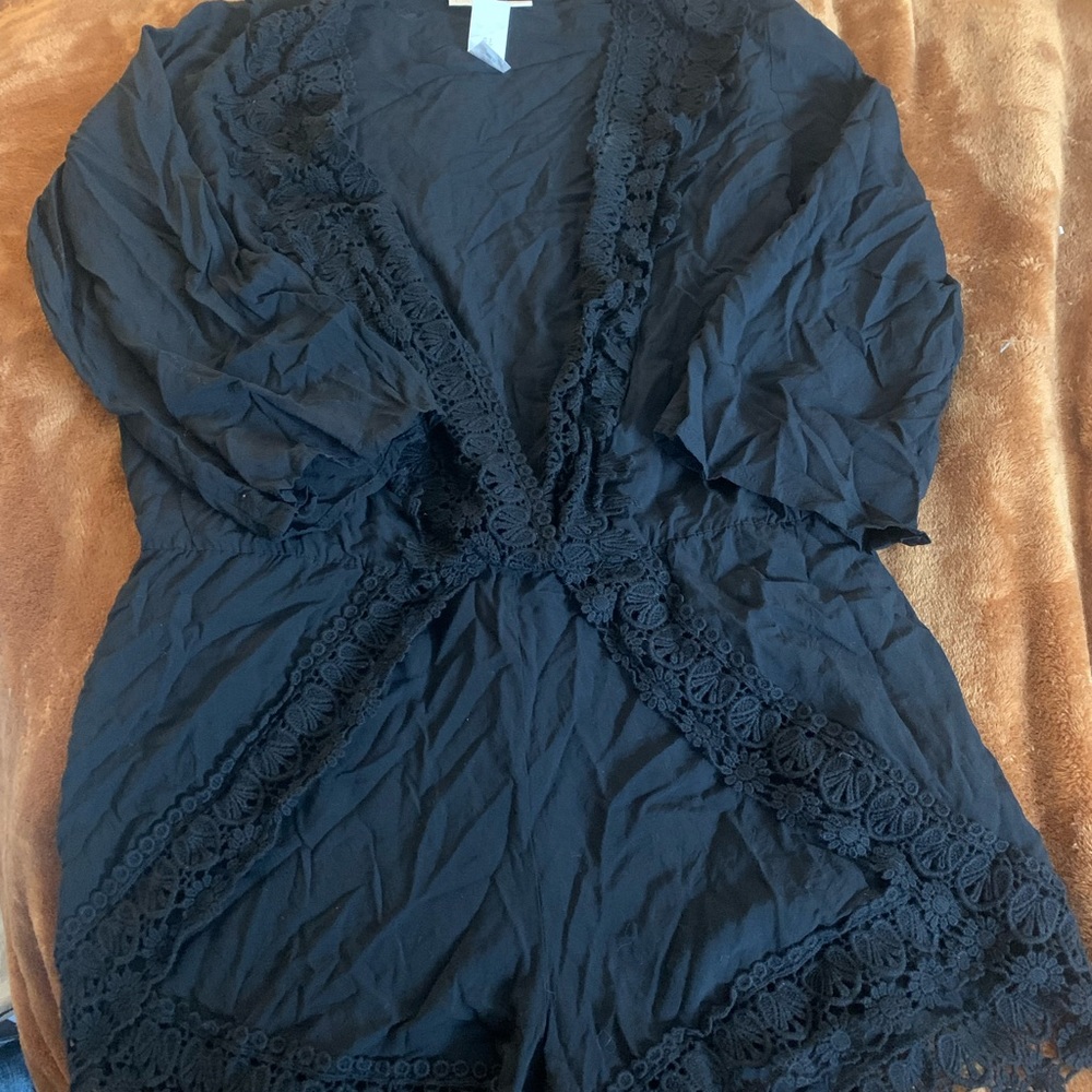 La Blanca black embroidered romper. Size small